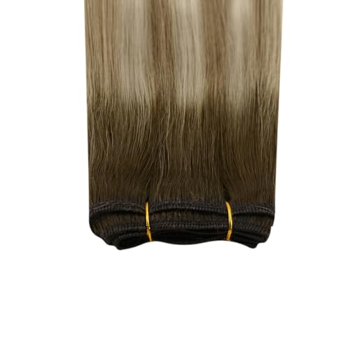 Image of Ugeat Weft Hair Extensions Human Hair, Human Hair Sew in Extensions 20 Inch 100g, Sew in Extensions Double Weft, Dark Brown Balayage Light Brown Mix Medium Blonde