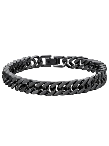 ChainsHouse Black Stainless Steel Curb Chain Bracelet for Men 8mm 9.0