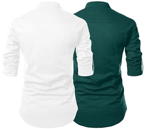 Image of FINIVO FASHION Combo of Men's Cotton Blend Solid Regular Fit Full Sleeve Straight Short Kurta Shirt, Casual and Formal Wear
