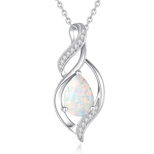 FANCIME October Birthstone Necklace for Women Opal Teardrop Necklace S925 Sterling Silver Infinity Love Birthday Gifts for Mom Women Girls, 16