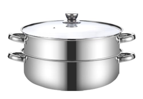 【Vofuxo】蒸し器 両手鍋 深型汎用鍋 ステンレス製 大容量 2 段 / 3 段 / 4 段 / 5 段 ガラス蓋付き クリーニングクロス付き 多機能 IH 対応 各種熱源対応 野菜蒸し 茶碗蒸し 中華料理 キッチン用品 調理器具 使いやすい 日常使用