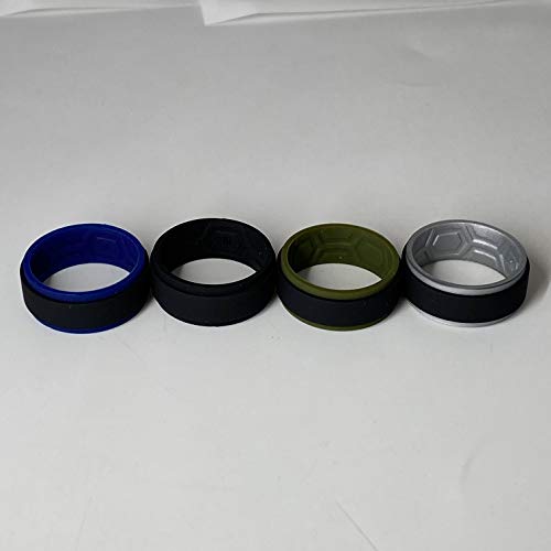 ThunderFit Wedding Rings for Men, Breathable Step Edge 2 Layer - 10mm Width - 2.3mm Thick (Silver-Black, OliveGreen-Black, DarkBlue-Black, Black - Size 8.5-9 (18.9mm))