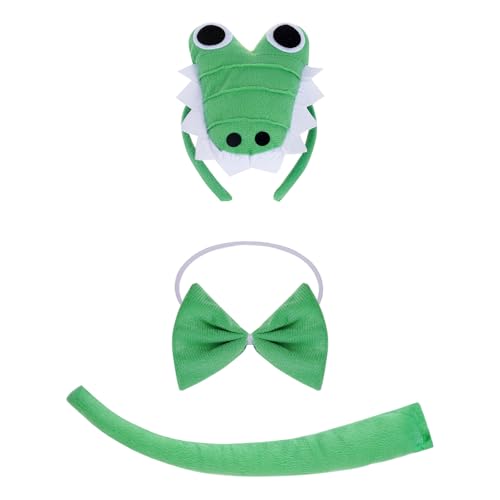 Marrywindix 3pcs Green Crocodile Headband Bowtie Tail Costume Kit