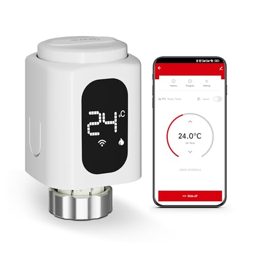 ECOBAY WiFi Heizkörperthermostat, kein Hub erforderlich, smartes TRV, kabelloses Heizungsthermostat, Tuya APP- und Sprachsteuerung (Alexa, Google Assistant), Energiesparen