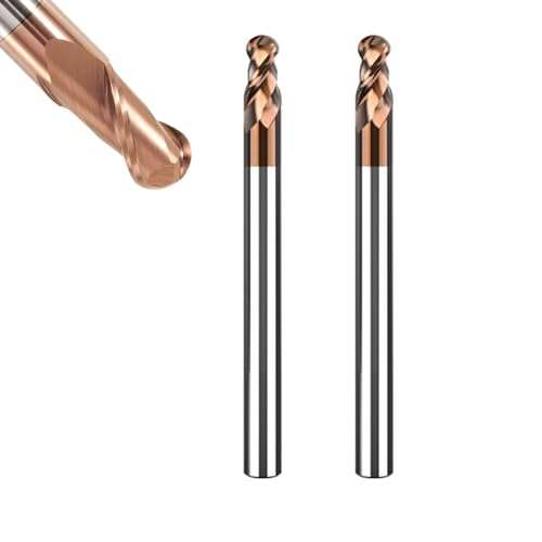 Asnomy Set di 2 frese a testa sferica VHM - Diametro: 4 mm - Rivestimento AlTiN HRC 55 - Frese a testa sferica in carburo di tungsteno - Fresa per incisione CNC a 2 denti - Per metallo