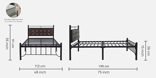 Image of Zuno Metal Single Size Bed Without Storage | Wrought Iron Cot with Headboard & Footboard| Sturdy Powder Coated Platform Bed Single Size Cot for Bedroom, Living Room, (Zuno Black)