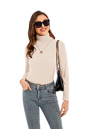 Image of Womens Long Sleeve Turtleneck T-Shirts Casual Lightweight Slim Fit Cozy Base Layer Top