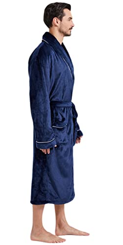 Mens Shawl Collar Bathrobes Plush Flannel Fleece Robes Homewear Nightgown Robes for Men4
