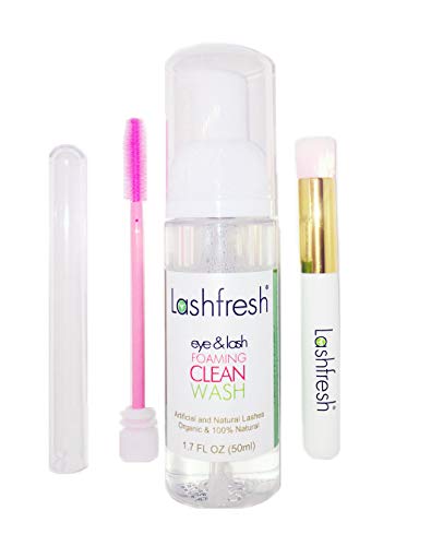 Lashfresh Eye & Lash Foaming Clean Wash Eyelash Extension Cleanser Organic/Natural + Style and Cleansing Brush 50ml
