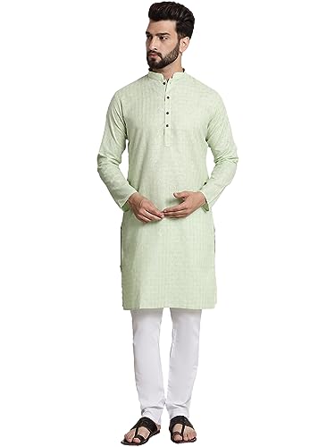 Image of SOJANYA (Since 1958 Men's Cotton Blend Checked Kurta and Churidar Pyjama Set