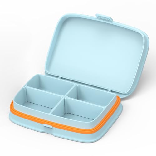 ピルケース 携帯用 サプリメントケース 薬ケース 1週間分 防湿 防水 密封 仕切り 小物収納 薄型 軽量 持ち運び サプリケース ミニ薬ケース 錠剤ケース 可愛い4区画角型(ブルー)