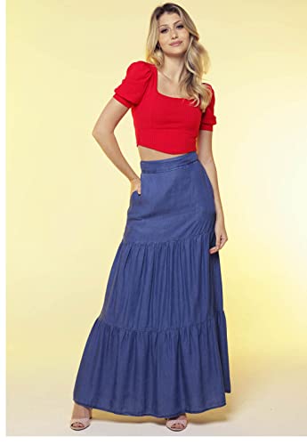 Saia Jeans Longa 3 Marias com Bolsos Sob Azul (40)
