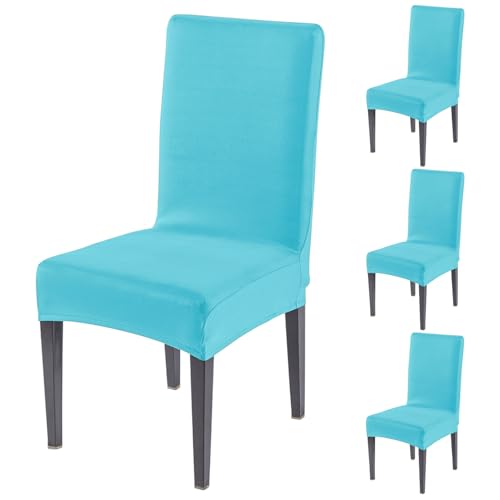 Image of HOKIPO 'SereneSolids' Stretchable 140 GSM Dining Chair Cover, Fully Covered - Set of 4, Sky Blue (AR-6246-SBL)