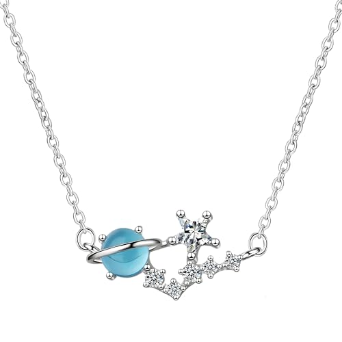Collier filles argent sterling petit collier fantaisie bleu aurore planète T08
