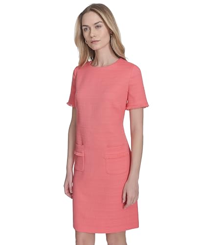 Image of Tommy Hilfiger Women's Pleated Trim Short Sleeve High Neck Shift Mini Dress