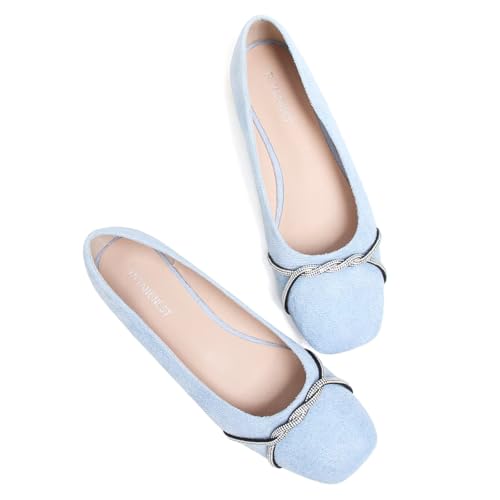 Image of TN TANGNEST Womens Casual Flats Chain Ballet Flats | Fashion Pointed Toe Rhinestone Flats, Comfort Slip On Dress Shoes for Business Work Office Wedding Party