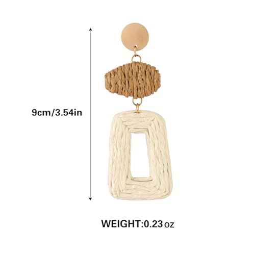 Image of Handmade Raffia Hoop Earrings Statement Tropical Bohemian Straw Dangle Earrings Natural Rattan Vacation Style Round Earrings for Women Summer Beach Party Essential Jewelry