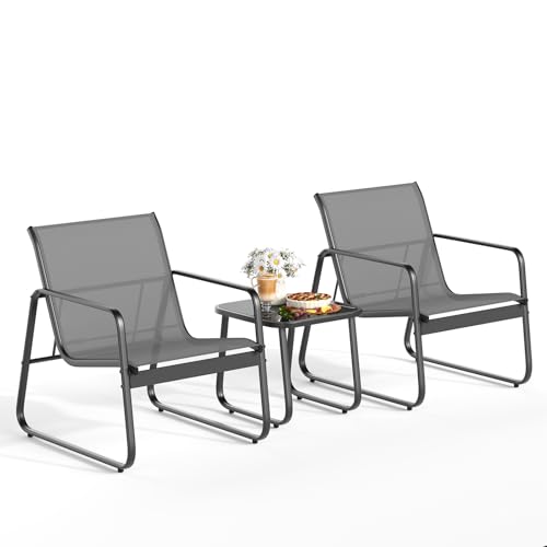 Gizoon Patio Chairs Set of 2, 3 Piece Patio Furniture Set, Bistro Sets,with Textilene Fabric, Metal Frame Coffee Table, Outdoor Chairs Set, for Balcon