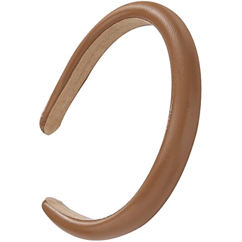 Bomtty 3 Pcs Padded Headbands For Women, Solid Color Leather Headbands, Fashion Headwear, Girls Women Hair Accessories (Black + White + Brown) #TOP2