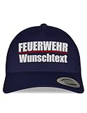 tshirtladen Snapback Cap Feuerwehr Wunschtext Navy – individuell bestickte Basecap mit eigenem Text, verstellbar, personalisierbar für Männer Frauen Feuerwehr Fans Verein Ehrenamt Einsatz Freizeit