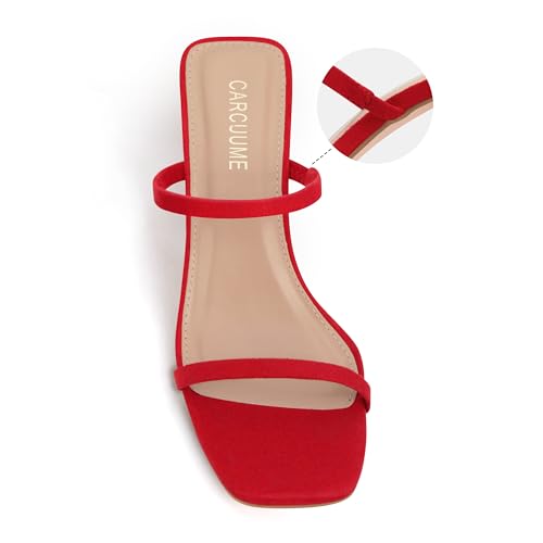 Image of Carcuume Women's Square Toe Two Strap Open Toe Block Heels Sandals Slip On Shoes