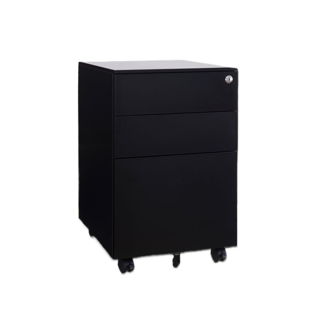Aioneer Black File Cabinet Steel Movable Cabinet Small Push Cabinet Under Desk Storage Cabinet Three Drawers With Wheels Filing Cabinet