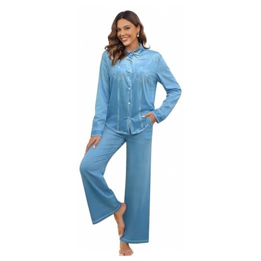 Women’s Denim Dreams Pajama Set, Soft and Stretchy Pajamas, Loose and Flowing Tops and Pants Create a Comfortable Night (US, Alpha, Medium, Regular, Regular, Denim)