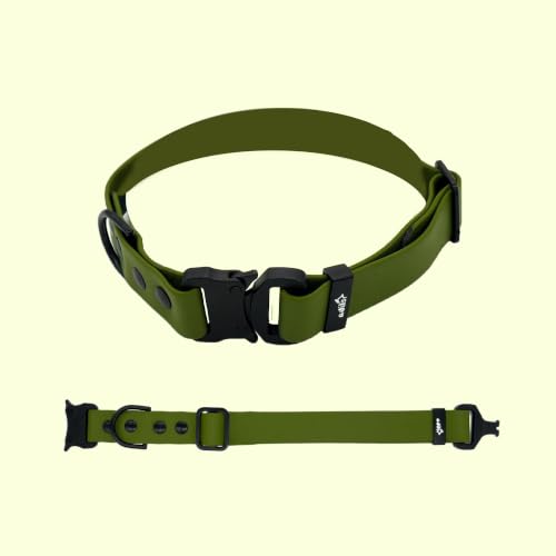 Image of Adil's Biothane Waterproof Dog Collar, Dog Leash & Collar Leash Combo | Heavy Duty TPU Coated Webbing | Adjustable Quick Release Buckle | Odour Resistant (Army Green, M-18, Collar Only)