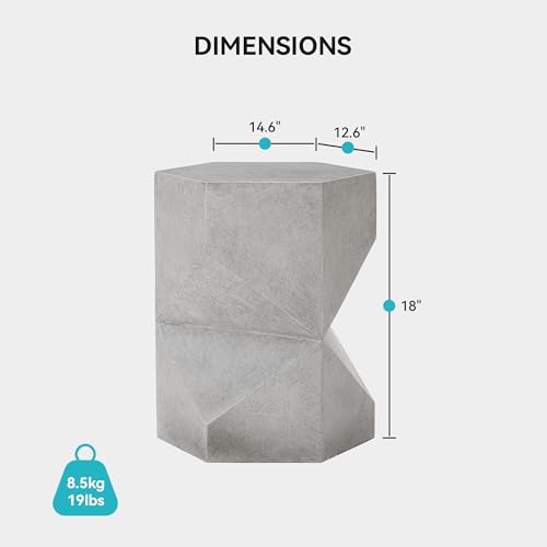 Image of COSIEST MgO Concrete Side Table, 18 Inch Hexagonal Geometric Outdoor End Accent Table, All-Weather Patio Garden Stool, Modern Plant Stand & Coffee Table for Balcony Backyard, Gray, 2 Pack