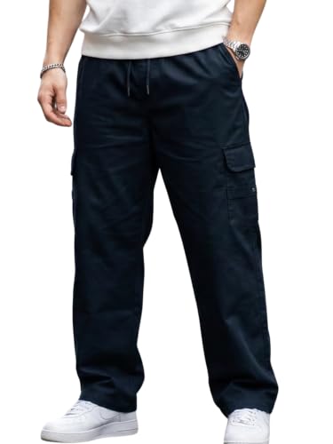 Image of Veirdo Pure Cotton Baggy Fit Regular Length Mid Rise 4 Pocket Cargos for Men (Colors: Black, Olive, Grey, Brown & Navy)