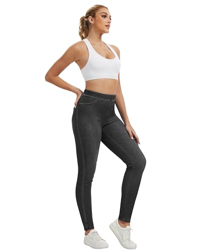 2 Pack High Waisted Jegging for Women Stretchy Tummy Control Skinny Jeans Pull on Leggings with Pockets Trendy - Image 6