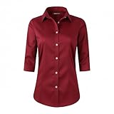 Benibos Women's 3/4 Sleeve Formal Work Wear White Button Down Shirt (226 Burgundy S)