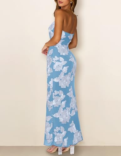 Image of MEROKEETY Women's Summer Floral Wedding Guest Cocktail Maxi Dress