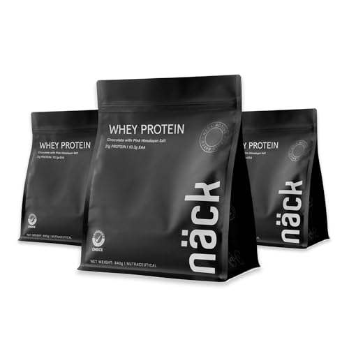 Image of Nack Whey Protein Chocolate 840G | Whey Isolate & Concentrate Blend I Sourced From Europe | 21G Protein | 10.3G Eaa | Developed By Sport Nutritionists | Informed Choice Certified | Chocolate With Pink Himalayan Salt | Pack of 3