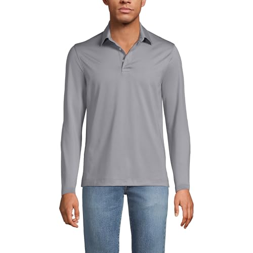 Lands' End Men's Rapid Dry Long Sleeve Modern Fit Polo Large Harbor Gray