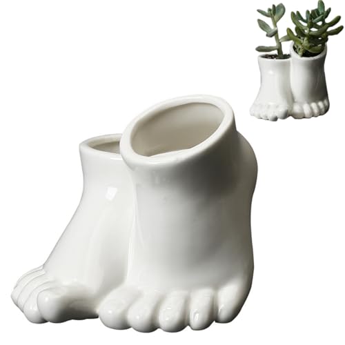 Novelty Human Feet Succulent Planter Pot, White Ceramic Air Plant Holders, Foot Statue Sculpture...
