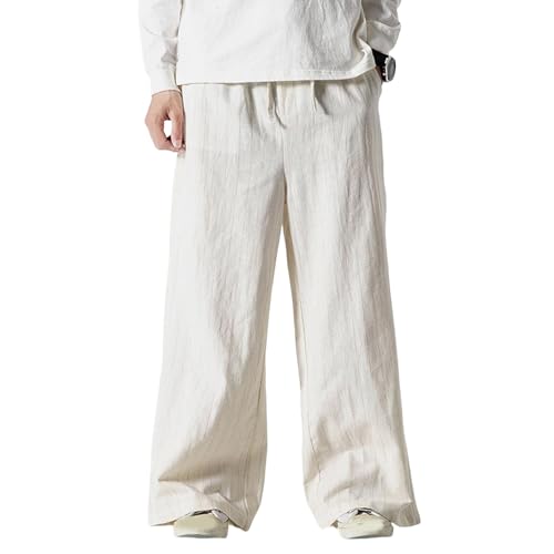 Pantalon hip-hop homme jambes larges style chinois en coton lin respirant