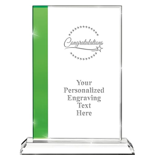 Congratulations Custom Crystal Trophy, 7" Emerald Green Florence Winner Employee Achievement Awards, Regocnition Corporate Awards
