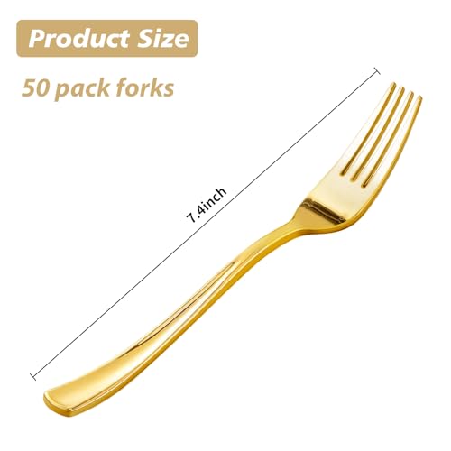 Goodluck 50 Pack Gold Plastic Forks, Heavy Duty Gold Forks Disposable thumb #3