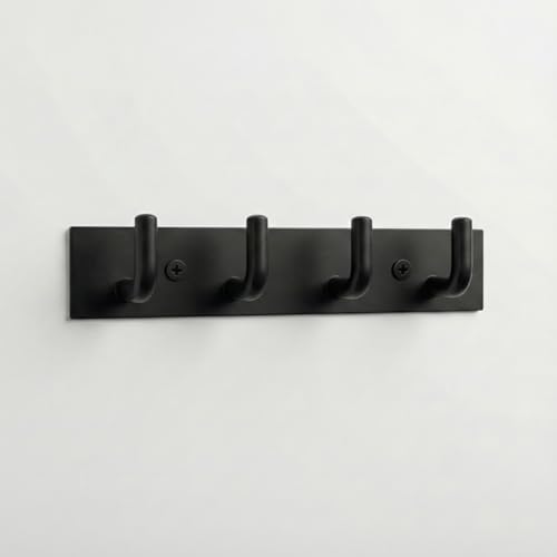 Image of Stainless Steel 4 Hook Cloth Hanger for Door /Dress Hanger Wall Mount /Bathroom Hooks for Hanging Clothes (Black) Pack of 1-| 3 Years Warranty |