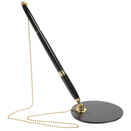 NUOLUX 卓上固定式チェーン付き署名ペン 黒インク ステンレス製オフィス用カウンターペン ホテル受付やビジネスシーンに