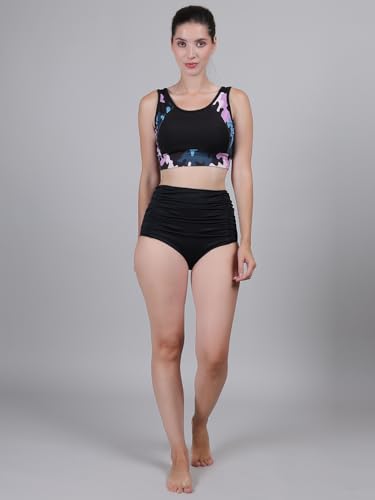Image of High Waisted Swimsuit Bottom Tummy Control Ruched Bikini Bottom Vintage Bathing Swim Shorts for Women