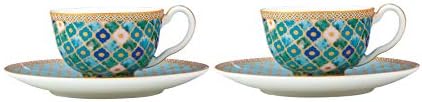 Maxwell & Williams Teas & Cs Kasbah Espresso Cups and Saucers in Gift Box (85ml), Porcelain, Mint Green