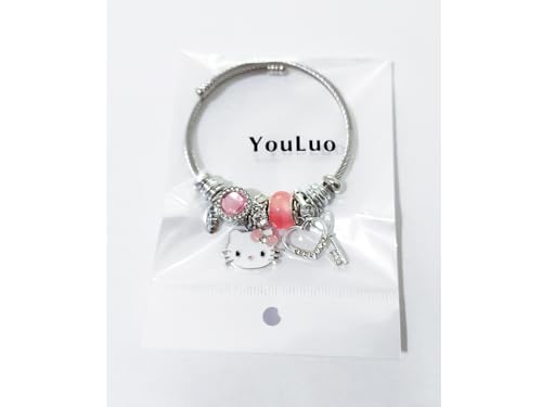 Image of YouLuo Cute Necklace Charm Bracelet Set,Personalized Jewelry Gift for Women | Cute Charm Bracelet, Adjustable Stainless Steel Bracelet, Anime Cartoon Accessories Bracelets for Women Gift and Friendship