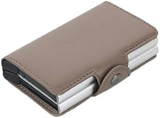 محفظة حامل بطاقات معدنية رفيعة للغاية للرجال والنساء الائتمان مع جيب للاوراق النقدية رمادي جلد