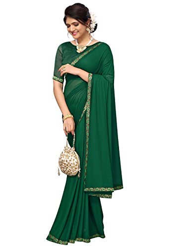 Image of SIRIL Women's Lace & Peral Work Saree with Unstitched Blouse Piece