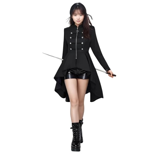 [AZ-FRONT] 軍服 ロリータ ゴスロリ コスプレ ハロウィン 燕尾服 アシンメトリー裾 パーティー 文化祭 学園祭 ステージ (ブラック, M) - AZ-FRONT - 商品画像