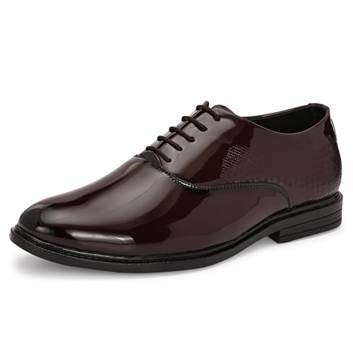 Image of Centrino Men's Formal Glossy Lace-Up Shoes | Patent Leather Oxford Dress Shoes|Comfortable Pointed Toe Formal Shoe| Stylish Looking Footwear for Formal Business Wedding & Office Shoes (9357)
