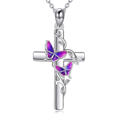 Image of RMREWY Cross Bee /ladybug /Butterfly /Dragonfly /Red Cardinal Necklace for Women 925 Sterling Silver Cross Pendant Necklace Animal Lovers Jewelry Christmas Gifts for Women Mother Grandma