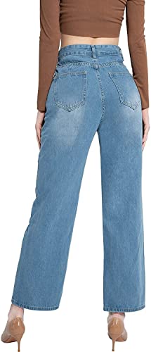 Bzof High Waisted Wide Leg Jeans For Women Boyfriend Jean 90S Non-Stretch (As1, Alpha, M, Regular, Regular, Blue) #TOP7